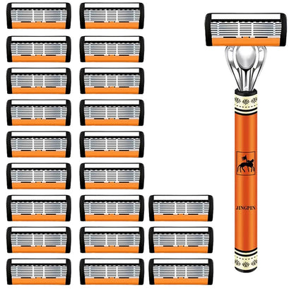 6-Layers Safety Razor Set High Quality Men Razor Sharp Stainless Steel Shaving Changeable Shaver Head Blade ﻿