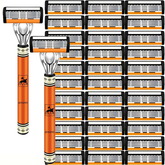 6-Layers Safety Razor Set High Quality Men Razor Sharp Stainless Steel Shaving Changeable Shaver Head Blade ﻿