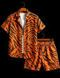 Men's animal print two-piece set, short sleeved shirt and shorts, suitable for tropical travel and unique exotic style