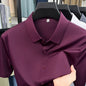 Casual Mens Short Sleeve Button Down Shirt Ice Silk Fabric Breathable Wrinkle Resistant Summer Formal Top