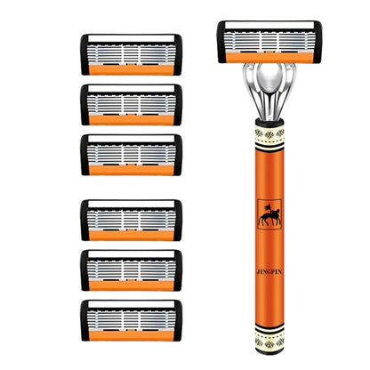 6-Layers Safety Razor Set High Quality Men Razor Sharp Stainless Steel Shaving Changeable Shaver Head Blade ﻿