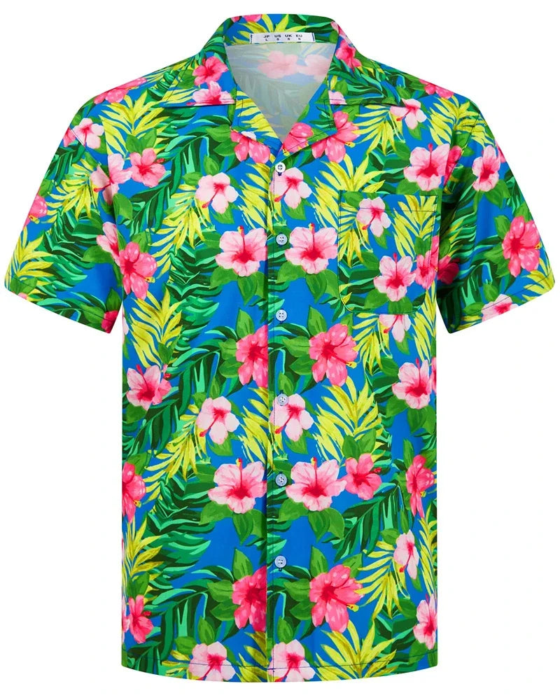 2026 New Fashionable Printed Shirt Men's Seaside Summer Casual Short Sleeve Top Holiday Clothing
