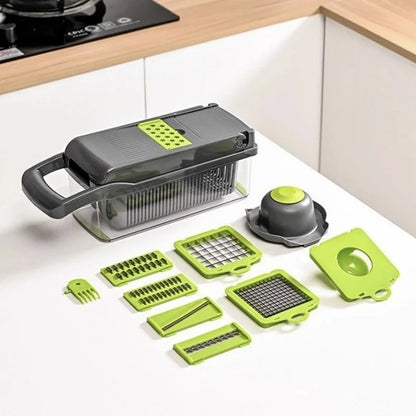 16 in 1 Handheld Slicers Dicers Graters, Multifunctional Vegetable Chopper Kitchen Food Tool with Container & Safety Guard