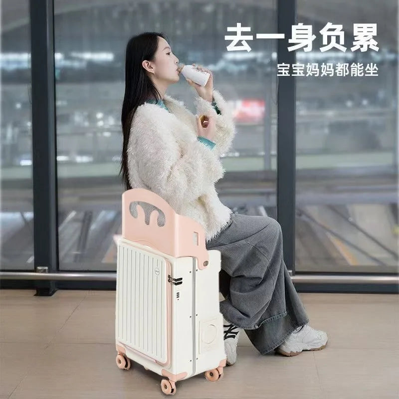 Kids Ride-on Luggage, 20/24 Inch Children's Stroller Luggage with Front Opening Multifunctional Carry-on suitcase for Air Travel