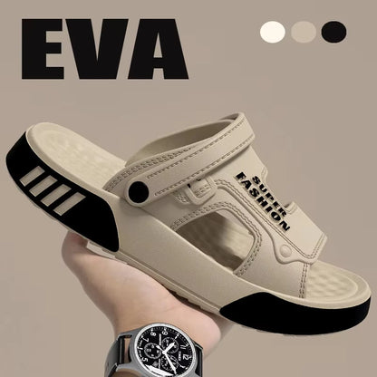 Men's Innovative Design Spring and Summer Eva Comfortable Thick-Soled Fashionable Casual Sandals for Home and Outdoor Activities, Versatile for Daily Use, Dual-Wear Slippers