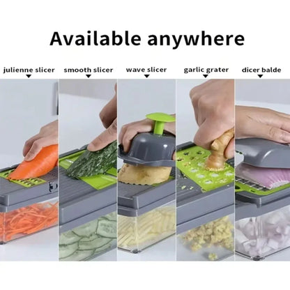 16 in 1 Handheld Slicers Dicers Graters, Multifunctional Vegetable Chopper Kitchen Food Tool with Container & Safety Guard