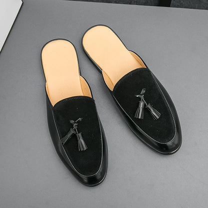 Black half shoes for men mules Slippers leather shoes casual shoes men fashion sapato social masculino mocassin homme chaussure