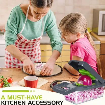 16 in 1 Handheld Slicers Dicers Graters, Multifunctional Vegetable Chopper Kitchen Food Tool with Container & Safety Guard