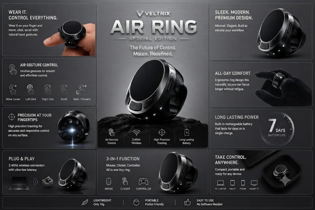 AA60-Touch And Button Operation Remote Control General Air Mouse Bluetooth Remote Selfies Scrolling Through Videos Ring Band